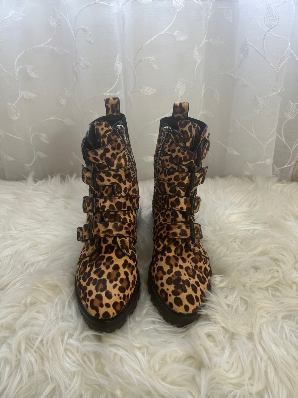 Dolce Vita Leopard Print Buckle Ankle Boots - Tan & Brown